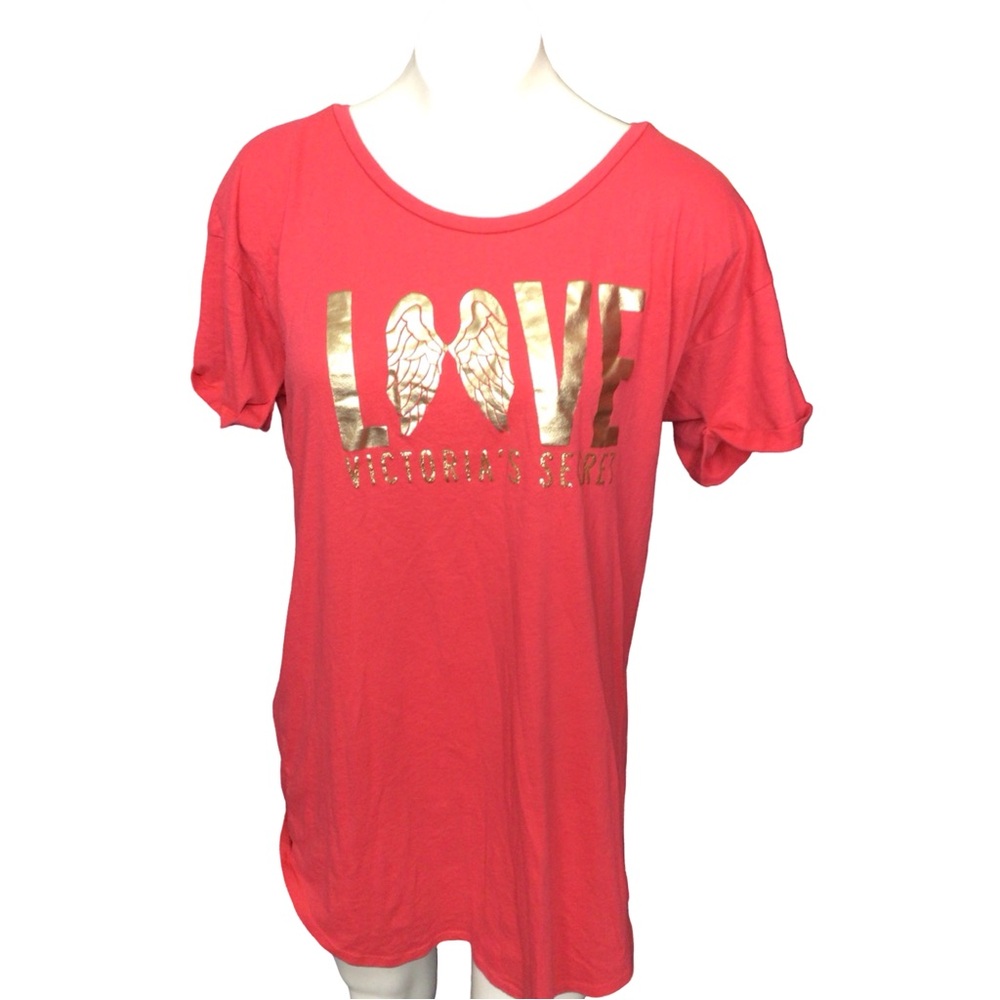 Victoria's Secret Red Sleep Tee with Gold Love Design